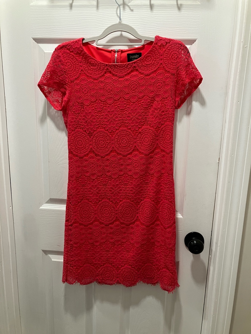 Laundry By Shelli Segal Red Lace Short Sleeve Sheath Dress